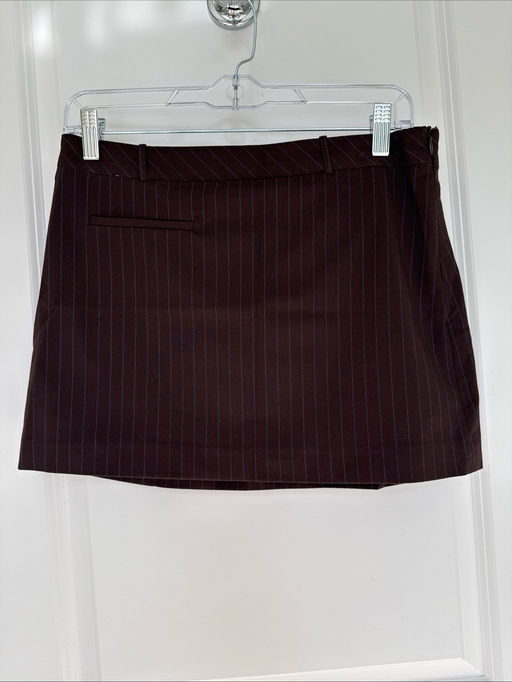 Zara Pinstripe Mini Skirt in Dark Brown Small